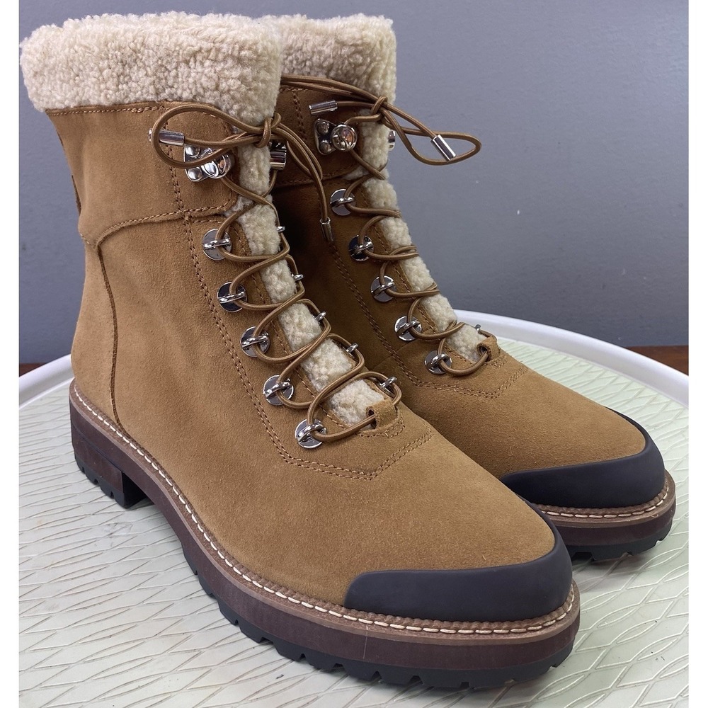 Franco Sarto Women Leather Rosella Brown Waterproof Fur Winter Ankle Boot 9 NWT